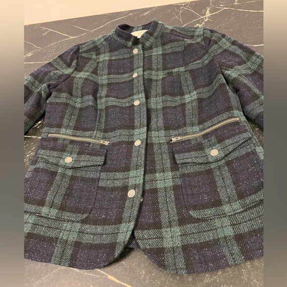 Blackwatch Plaid Wool Blend Snapfront Jacket Blazer Sz Small Stand Collar - Picture 5 of 16